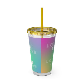 Love Is Love 16oz Tumbler with Straw – Rainbow Gradient Cup, Colorful Love Gift, 6 Lid Color Options