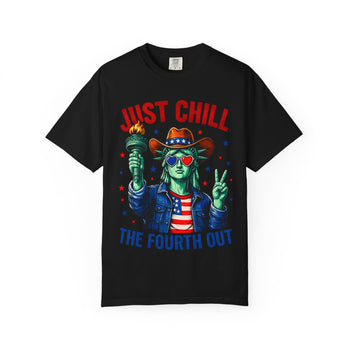 Just Chill the Fourth Out Unisex T-Shirt – Funny 4th of July Graphic Tee, Patriotic Statue of Liberty Shirt for Men and Women