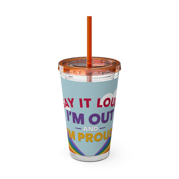 Say It Loud I'm Out and Proud Rainbow Pride Tumbler with Straw – LGBTQ+ Pride Cup, Colorful Gift, Multiple Lid Colors 16oz