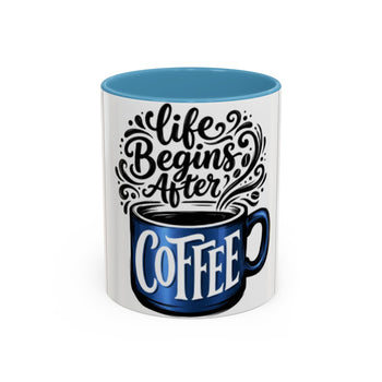 Life Begins After Coffee 11oz Ceramic Mug – Colorful Handle & Interior, Coffee Lover Gift