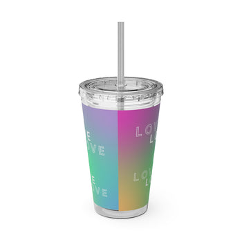 Love Is Love 16oz Tumbler with Straw – Rainbow Gradient Cup, Colorful Love Gift, 6 Lid Color Options