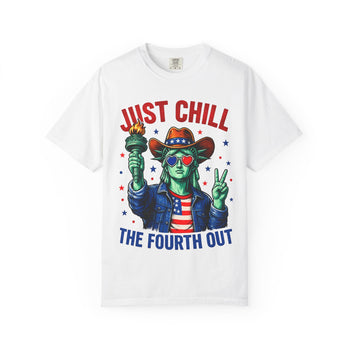 Just Chill the Fourth Out Unisex T-Shirt – Funny 4th of July Graphic Tee, Patriotic Statue of Liberty Shirt for Men and Women