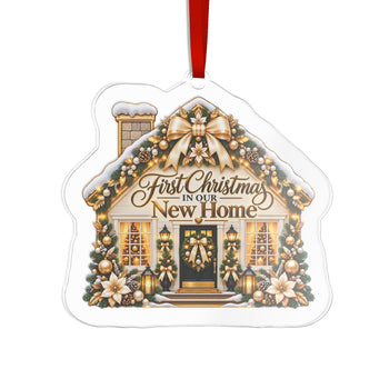 First Christmas in Our New Home Ornament – Elegant Gold House-Shaped Christmas Tree Decoration, New Home Keepsake, Housewarming Gift