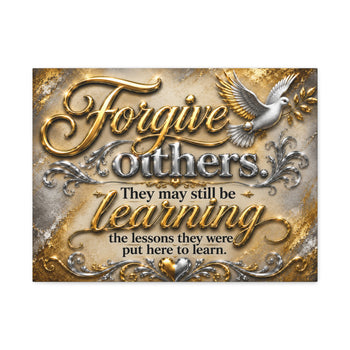 Forgive Others Inspirational Canvas Wall Art – Gold & Silver Forgiveness Quote, Dove Design, Motivational Home Décor