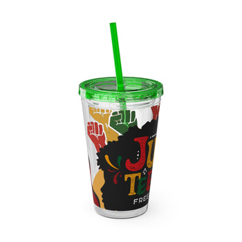 Juneteenth Freedom Day 16oz Tumbler with Straw – Black History Celebration Cup, Red Black Green Gold Design, Freedom Culture Gift