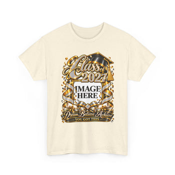 Personalized Class of 2027 Graduation T-Shirt – Custom Graduate Photo Shirt, Black and Gold Unisex Graduation Tee, Front and Back Print