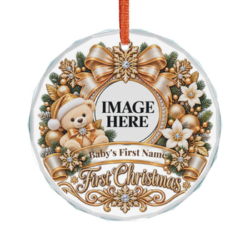 Personalized Baby’s First Christmas 2026 Crystal Glass Ornament – Custom Baby Photo & Name Keepsake Gift