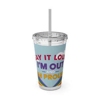 Say It Loud I'm Out and Proud Rainbow Pride Tumbler with Straw – LGBTQ+ Pride Cup, Colorful Gift, Multiple Lid Colors 16oz