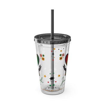 Juneteenth Freedom Day Tumbler with Straw – Red Black Green Gold Heart Design, African American Heritage Cup, Freedom Celebration Gift 16oz
