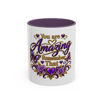 You Are Amazing Remember That Coffee Mug – Purple Butterfly and Gold Inspirational Mug, Encouragement Gift for Women 11oz, 15oz