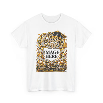 Personalized Class of 2027 Graduation T-Shirt – Custom Graduate Photo Shirt, Black and Gold Unisex Graduation Tee, Front and Back Print