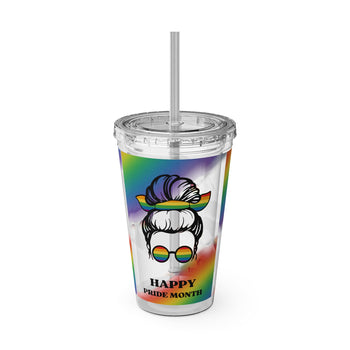 Happy Pride Month 16oz Acrylic Tumbler with Straw – Rainbow Pride Cup, Colorful Reusable Cold Drink Tumbler, Pride Celebration Gift