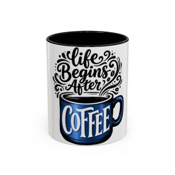 Life Begins After Coffee 11oz Ceramic Mug – Colorful Handle & Interior, Coffee Lover Gift