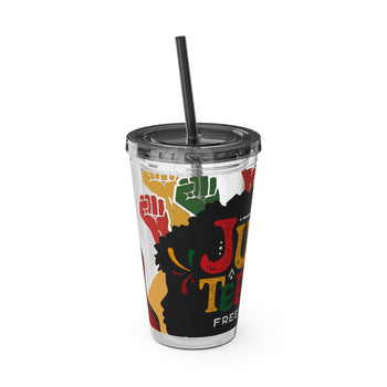 Juneteenth Freedom Day 16oz Tumbler with Straw – Black History Celebration Cup, Red Black Green Gold Design, Freedom Culture Gift
