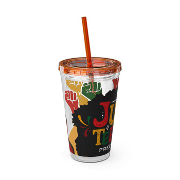 Juneteenth Freedom Day 16oz Tumbler with Straw – Black History Celebration Cup, Red Black Green Gold Design, Freedom Culture Gift