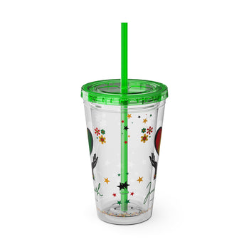 Juneteenth Freedom Day Tumbler with Straw – Red Black Green Gold Heart Design, African American Heritage Cup, Freedom Celebration Gift 16oz