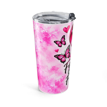 Faith Over Fear 20oz Breast Cancer Awareness Tumbler – Pink Ribbon Butterfly Stainless Steel Travel Cup, Inspirational Gift