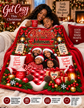 Personalized Family Christmas Blanket 2026 – Custom Photo & Family Name Velvet Plush Throw Blanket, Christmas Keepsake Gift