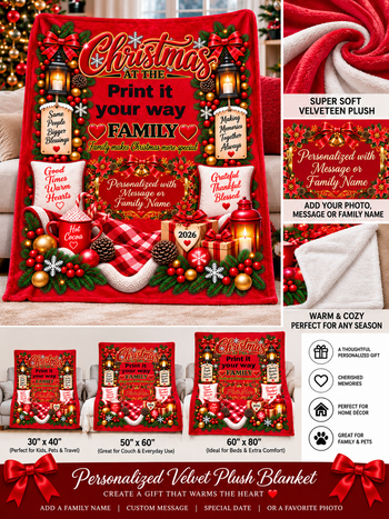 Personalized Family Christmas Blanket 2026 – Custom Photo & Family Name Velvet Plush Throw Blanket, Christmas Keepsake Gift