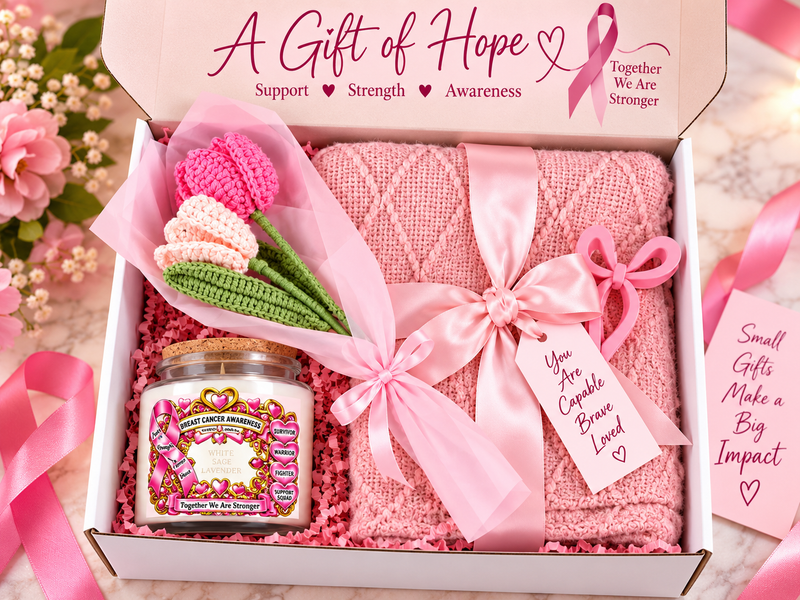 Breast Cancer Awareness Gift Box – Pink Ribbon Hope & Strength Care Package, Survivor Support Gift Set for Women