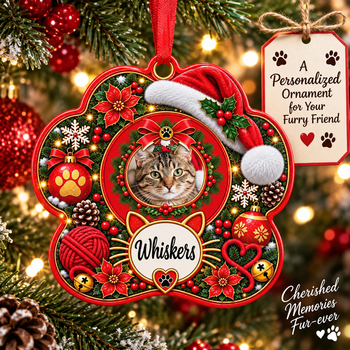 Personalized Cat Christmas Ornament – Custom Cat Photo & Name Keepsake, Christmas Tree Decoration, Gift for Cat Lovers