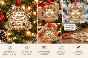 Personalized Family Christmas Bell Ornament 2026 – Custom Last Name Christmas Tree Decoration, Gold Family Keepsake Gift