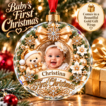 Personalized Baby’s First Christmas 2026 Crystal Glass Ornament – Custom Baby Photo & Name Keepsake Gift