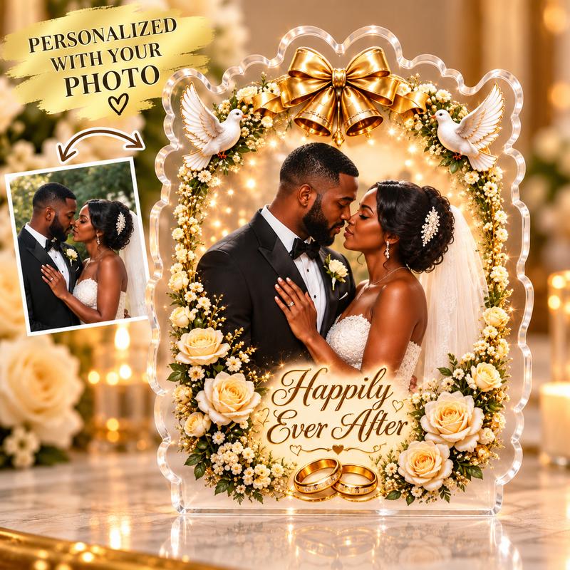 Personalized Wedding Photo Acrylic Keepsake – Custom Bride and Groom Picture Gift, Happily Ever After Wedding Decoration
