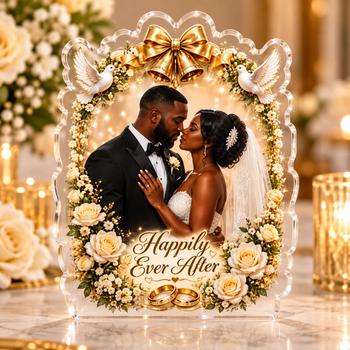 Personalized Wedding Photo Acrylic Keepsake – Custom Bride and Groom Picture Gift, Happily Ever After Wedding Decoration