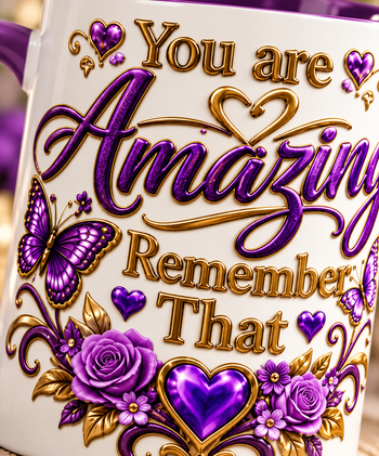 You Are Amazing Remember That Coffee Mug – Purple Butterfly and Gold Inspirational Mug, Encouragement Gift for Women 11oz, 15oz
