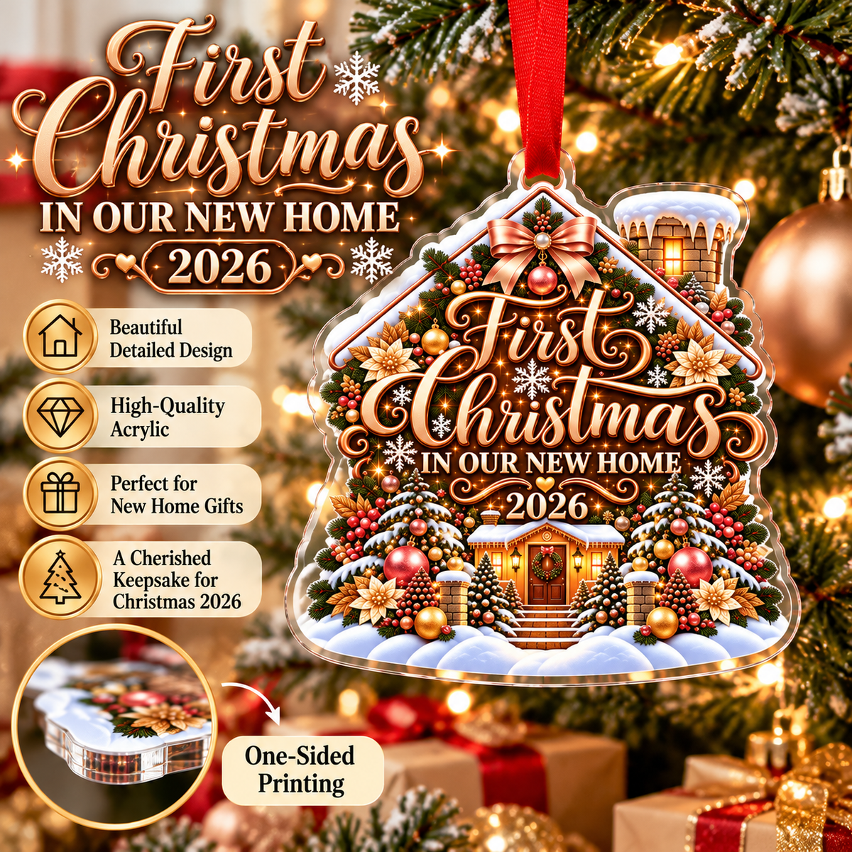 First Christmas in Our New Home 2026 Acrylic Ornament – New House Christmas Keepsake, Housewarming Gift, Holiday Tree Decoration