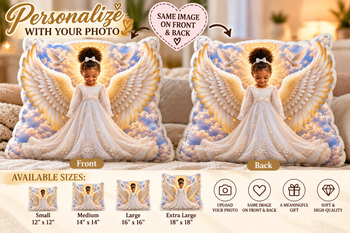 Personalized Angel Wings Photo Pillow – Custom Picture Memorial Pillow, Heavenly Keepsake Gift, Kids Room Decor