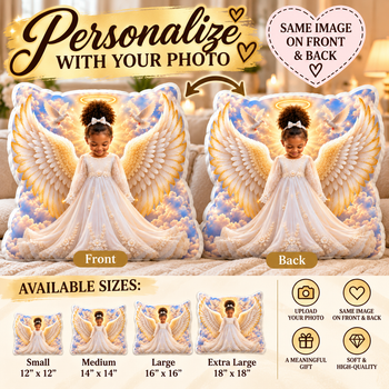 Personalized Angel Wings Photo Pillow – Custom Picture Memorial Pillow, Heavenly Keepsake Gift, Kids Room Decor