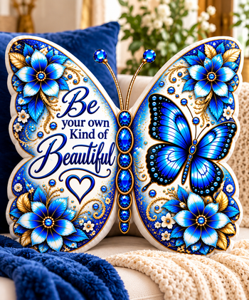 Butterfly Shaped Pillow Be Your Own Kind of Beautiful Pillow Blue Butterfly Decor Inspirational Gift for Her Unique Butterfly Gift