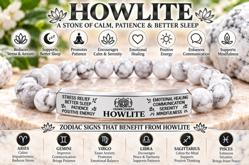 Natural Howlite Stone Bracelet – White Howlite Beaded Bracelet with Stainless Steel Bar, Calming Crystal Jewelry & Mindfulness Gift