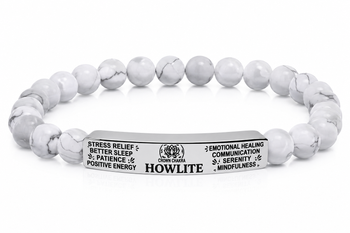 Natural Howlite Stone Bracelet – White Howlite Beaded Bracelet with Stainless Steel Bar, Calming Crystal Jewelry & Mindfulness Gift