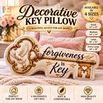 Forgiveness Is Key Decorative Shaped Pillow – Inspirational Faith Pillow, Gold Key and Dove Accent, Meaningful Gift