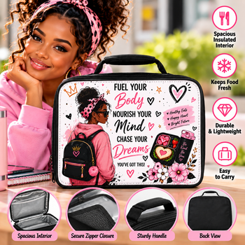 Inspirational Lunch Bag for Women & Girls – Fuel Your Body, Nourish Your Mind, Chase Your Dreams Insulated Lunch Box