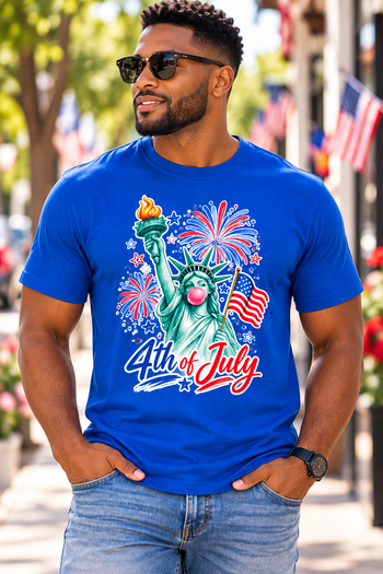 4th of July Shirt Statue of Liberty Bubblegum Tee Patriotic T Shirt Independence Day Shirt American Flag Fireworks Tee USA Summer Shirt