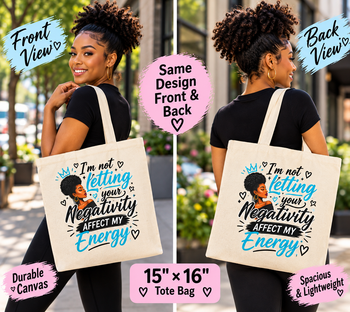 I'm Not Letting Your Negativity Affect My Energy Canvas Tote Bag – Inspirational Quote, Positive Energy Shopping Bag, 15×16 Inch
