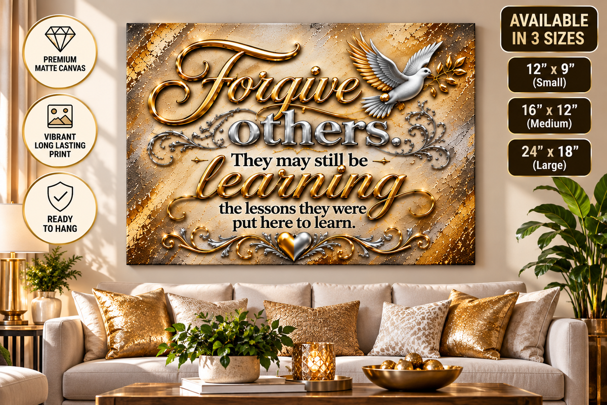 Forgive Others Inspirational Canvas Wall Art – Gold & Silver Forgiveness Quote, Dove Design, Motivational Home Décor