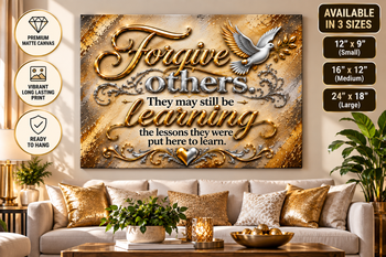 Forgive Others Inspirational Canvas Wall Art – Gold & Silver Forgiveness Quote, Dove Design, Motivational Home Décor