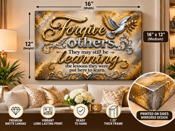 Forgive Others Inspirational Canvas Wall Art – Gold & Silver Forgiveness Quote, Dove Design, Motivational Home Décor