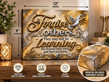 Forgive Others Inspirational Canvas Wall Art – Gold & Silver Forgiveness Quote, Dove Design, Motivational Home Décor