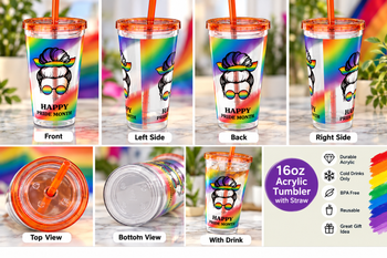 Happy Pride Month 16oz Acrylic Tumbler with Straw – Rainbow Pride Cup, Colorful Reusable Cold Drink Tumbler, Pride Celebration Gift
