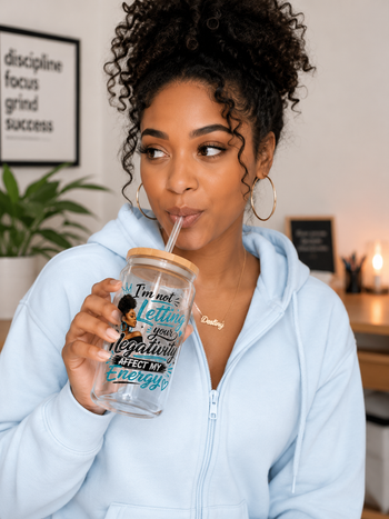 I'm Not Letting Your Negativity Affect My Energy 16oz Glass Tumbler – Inspirational Positive Energy Cup with Bamboo Lid and Straw, Motivational Gift