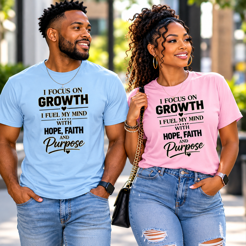 Growth Hope Faith & Purpose Inspirational T-Shirt – Motivational Positive Mindset Graphic Tee for Men and Women