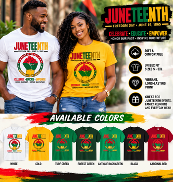 Juneteenth Freedom Day Unisex T-Shirt – June 19 1865 Black History Celebration, Celebrate Educate Empower Graphic Tee