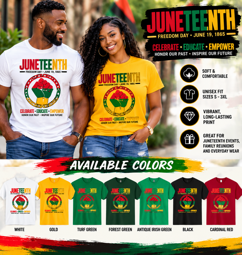 Juneteenth Freedom Day Unisex T-Shirt – June 19 1865 Black History Celebration, Celebrate Educate Empower Graphic Tee