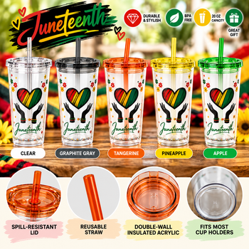 Juneteenth Freedom Day Tumbler with Straw – Red Black Green Gold Heart Design, African American Heritage Cup, Freedom Celebration Gift 16oz